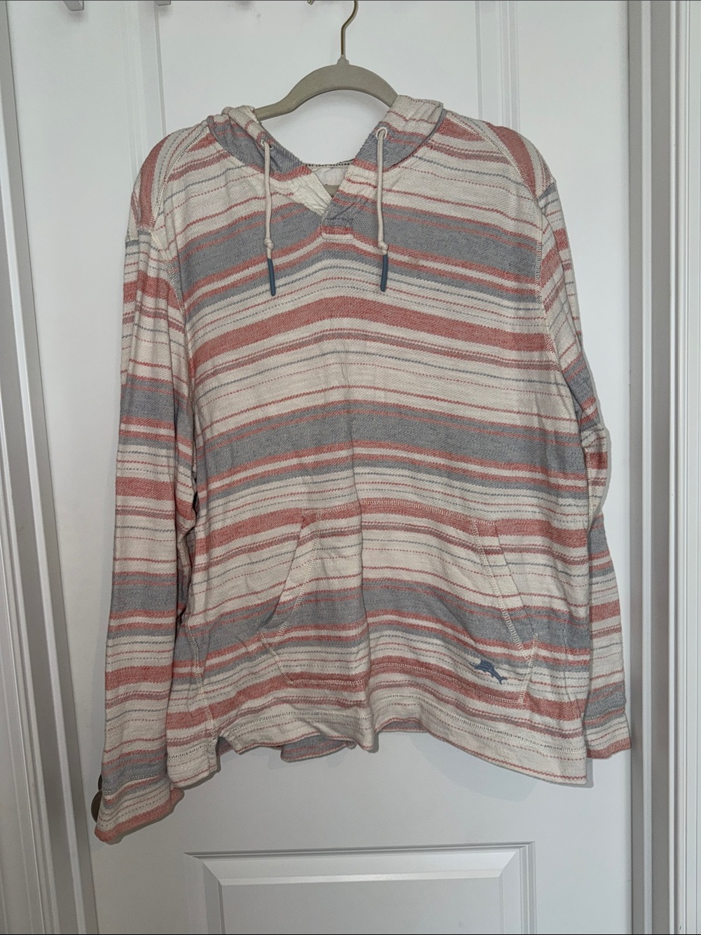 Tommy Bahama Striped V-Neck Hoodie in Cream, Rust & Gray